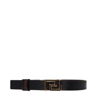 Versace Logo Buckle Leather Belt - Brown