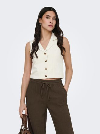 Jacqueline de Yong Anzugweste JDY JDYMILAN LINEN S/L WAISTCOAT TLR, Damen, Gr. XL, oatmeal detail:melange, Web, Obermaterial: 45% Baumwolle, 35% Viskose, 20% Leinen, mel