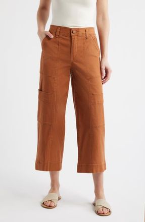Wit & Wisdom Skyrise Cotton Crop Wide Leg Utility Pants in Desert Bronze at Nordstrom, Size 16