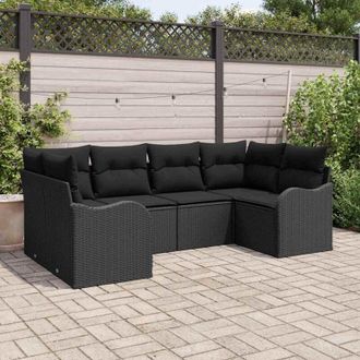 vidaXL Conjunto De Sof&aacute; De Jard&iacute;n Con Coj&iacute;n 6 Pcs Negro Polirat&aacute;n Vidaxl