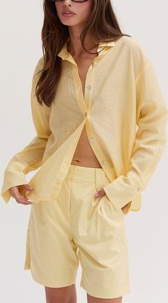 Crescent Crinkled Tencel Button Up Shirt in Yellow at Nordstrom, Size X-Small