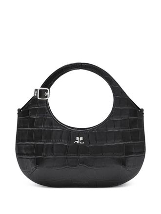 Courr&egrave;ges mini Holy crocodile-effect tote bag - Black