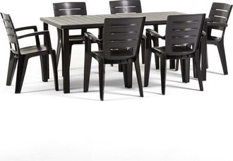 Siediti Fuori e Dentro Set de jard&iacute;n mesa rectangular 180x90 cm + 6 sillas de resina negro