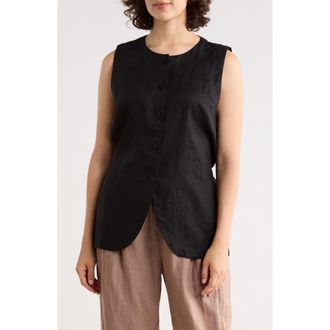 Eileen Fisher Organic Linen Long Vest in Black at Nordstrom Rack, Size X-Large