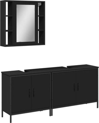 vidaXL Vidaxl - Set De Muebles De Ba&ntilde;o 3 Piezas Madera Contrachapada Negro