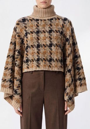 Twinset Dolcevita in misto lana con motivo pied-de-poule e spalle scese