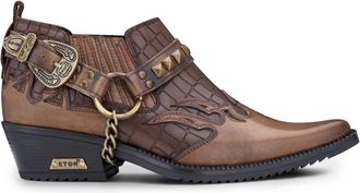 Infinity Leather Mens Tan Croc Leather Winklepicker Studded Western Biker Shoes