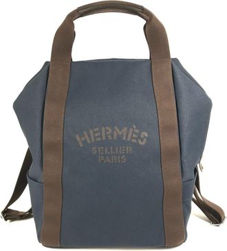 Herm&egrave;s Brown Navy Cotton Backpack (Pre-Owned)