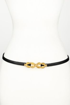 Raina Gold Knot Buckle Leather Belt in Black at Nordstrom, Size Medium/large