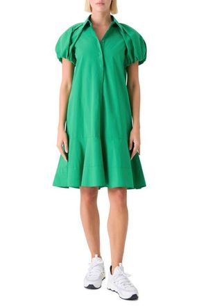 Akris Puff Sleeve Cotton Tiered Dress in Green at Nordstrom, Size 10