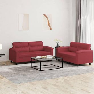 vidaXL Vidaxl - Juego De Sof&aacute;s Con Cojines 2 Piezas Cuero Sint&eacute;tico Rojo Tinto