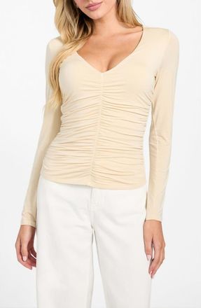 Guess Ayleen Ruched Long Sleeve Jersey Top in Beige at Nordstrom, Size X-Small