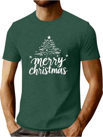 Generic Christmas Shirt for Men Cute Merry Christmas Tree Print Tshirt Xmas Party Casual Holiday Short Sleeve Tee Tops (UK, Alpha, 4XL, Regular, Regular, Gree