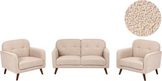 Beliani Conjunto De Sal&oacute;n De 4 Plazas Tapizado Decorativo Con Capiton&eacute; Patas De Madera Estilo Tradicional Boucl&eacute; Beige Ettrum