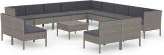 vidaXL Set De Muebles De Jard&iacute;n 14 Pzas Y Cojines Rat&aacute;n Sint&eacute;tico Gris Vidaxl