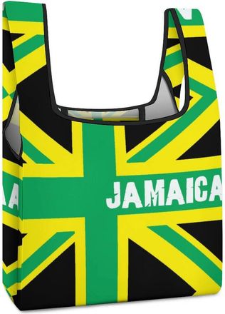 Generic Jamaican Kingdom Flag Reusable Shopping Bags Lightweight Foldable Grocery Bag Polyester Washable Tote Bag