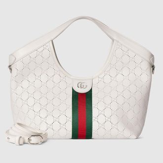 Gucci Giglio Small Tote Bag, White, Leather