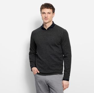 Olymp Rundhalspullover OLYMP OLYMP Strick Casual, Herren, Gr. XXL (52), grau (anthrazit), Obermaterial: 100% Baumwolle, schmal, Rundhals, Pullover Rundhalsp