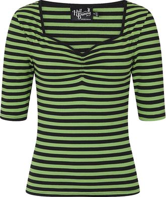 Hell Bunny Warlock Top Women Long-Sleeve Shirt Green-Black S, 95% Cotton, 5% Elastane, Regular
