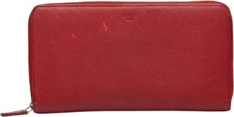 Celine Red Color Leather Long Wallet (Bi-Fold) (Pre-Owned)