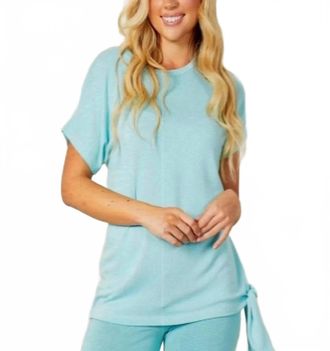 French Kyss Side-Tie Crew Neck Top In Turquoise