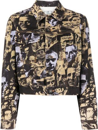 Jean Paul Gaultier 1997 faces print denim jacket - women - Cotton - 40 - Neutrals