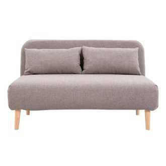Miliboo Poltrona letto a 2 posti convertibile in tessuto color talpa e legno chiaro AMIKO
