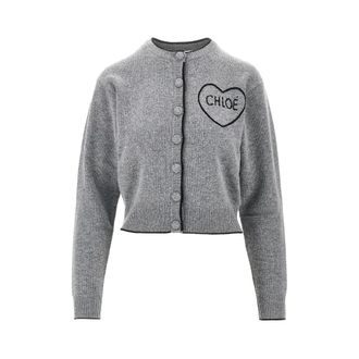 Chlo&eacute; Cardigan in lana e cashmere con logo ricamato - - Knitwear - Donna - Grigio - M