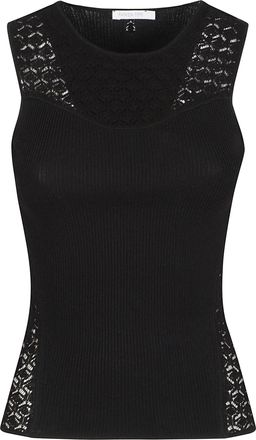 Patrizia Pepe Long Sleeve Round Neck Ribbed Knit Viscose-Blend Knit Top