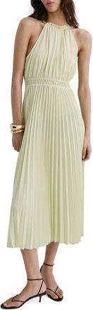 Mango Pleated Halter Neck Midi Dress in Pastel Green at Nordstrom, Size 10