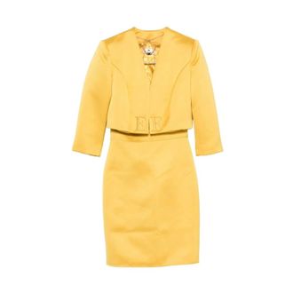 Elisabetta Franchi Short Dresses, female, Yellow, Size: S Duchess Satin Dress with Tulle Back and Jacket