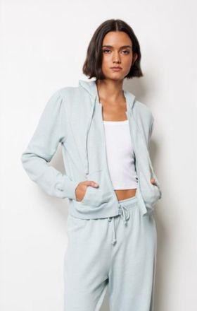 bobi Puff Sleeve Long Sleeve Zip Up Hoodie In Cloudy Sky