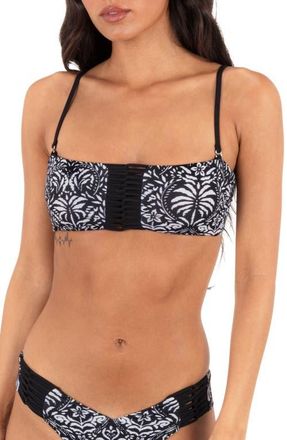 Hurley Ikat Palm Bandeau Bikini Top in Black /Coconut at Nordstrom, Size X-Small