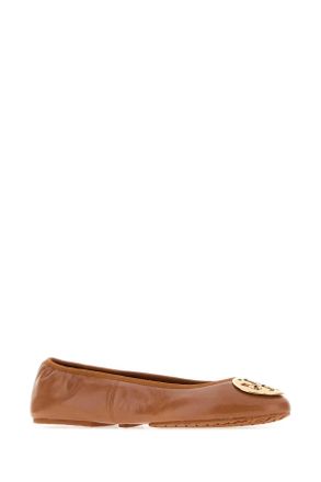 Tory Burch Womens Caramel Nappa Leather Reva Ballerinas Tan Ballerine Flat Shoes