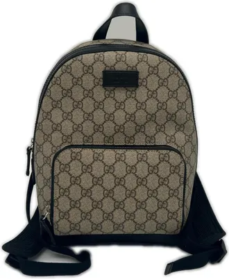 Gucci Beige Brown Canvas Leather Backpack (Pre-Owned)