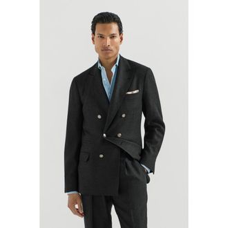 Brunello Cucinelli Moulin&eacute; virgin wool twill one-and-a-half breasted deconstructed blazer with metal buttons in Anthracite at Nordstrom, Size 54