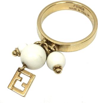 Fendi Black Yellow Metal Band Ring (Pre-Owned)