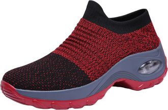 Supvox Womens Casual Slip-On Sports Shoes Thick Sole, Lightweight Outdoor Sneakers for Seasons, Size 40, Red
