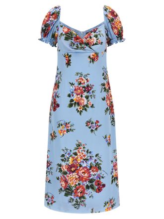 Dolce & Gabbana Blue Silk Midi Womens Dress