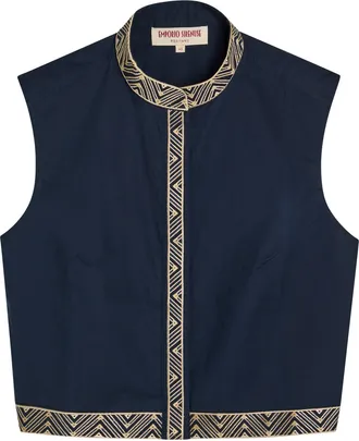 Emporio Sirenuse Andorra Embroidered Cotton-poplin top - Navy - 44 (UK12 / M)
