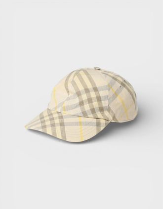 Burberry Mens Burberry Linen Check Baseball Cap Beige Yellow - Size: S