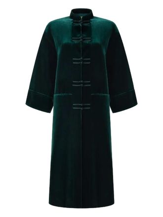 Shanghai Tang velvet-effect frog-fastening coat - Green