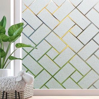 No Brand L&aacute;mina Decorativa Geom&eacute;trica Con Efecto Esmerilado Para Ventanas, Adhesivo Est&aacute;tico Sin Pegamento Para Privacidad En Ba&ntilde;os Y Salas De Reuniones, 45 X 