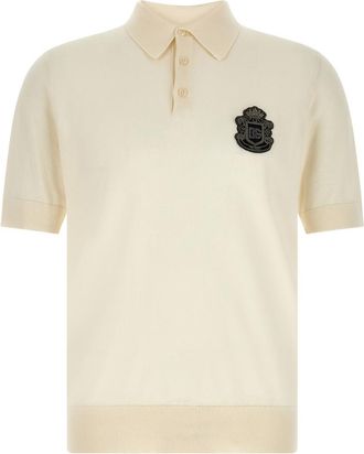 Dolce & Gabbana White Embroidered Patch Polo