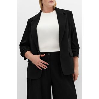City Chic Abbie Ruched Sleeve Blazer in Black at Nordstrom, Size Xxxs