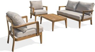 DCB Garden Salón de jardín 4 plazas de aluminio efecto madera