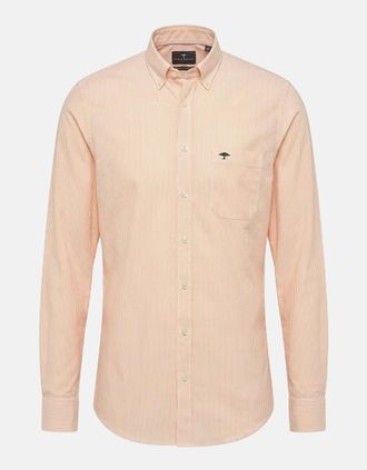 Fynch-Hatton Mens Washed Oxford Bengal Stripe Button Down Shirt Tangerine - Multi - Size: 40/Regular