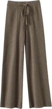 Generic Women Cashmere Wide-Leg Trousers Female Knitted High Waist Pants Thickened Straight Tube Wool Loose Pants Dark Brown Gray L