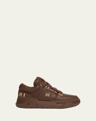 Amiri Mens Chrome MA-1 Leather Low-Top Sneakers
