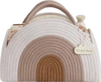 OEM Cesta Pa&ntilde;ales Beb&eacute; Forma Arco, Cuerda Algod&oacute;n Trenzada Arco&iacute;ris, 32&times;22&times;20cm, Bolsa Port&aacute;til Asa Etiqueta Decorativa Habitaci&oacute;n Beb&eacute;